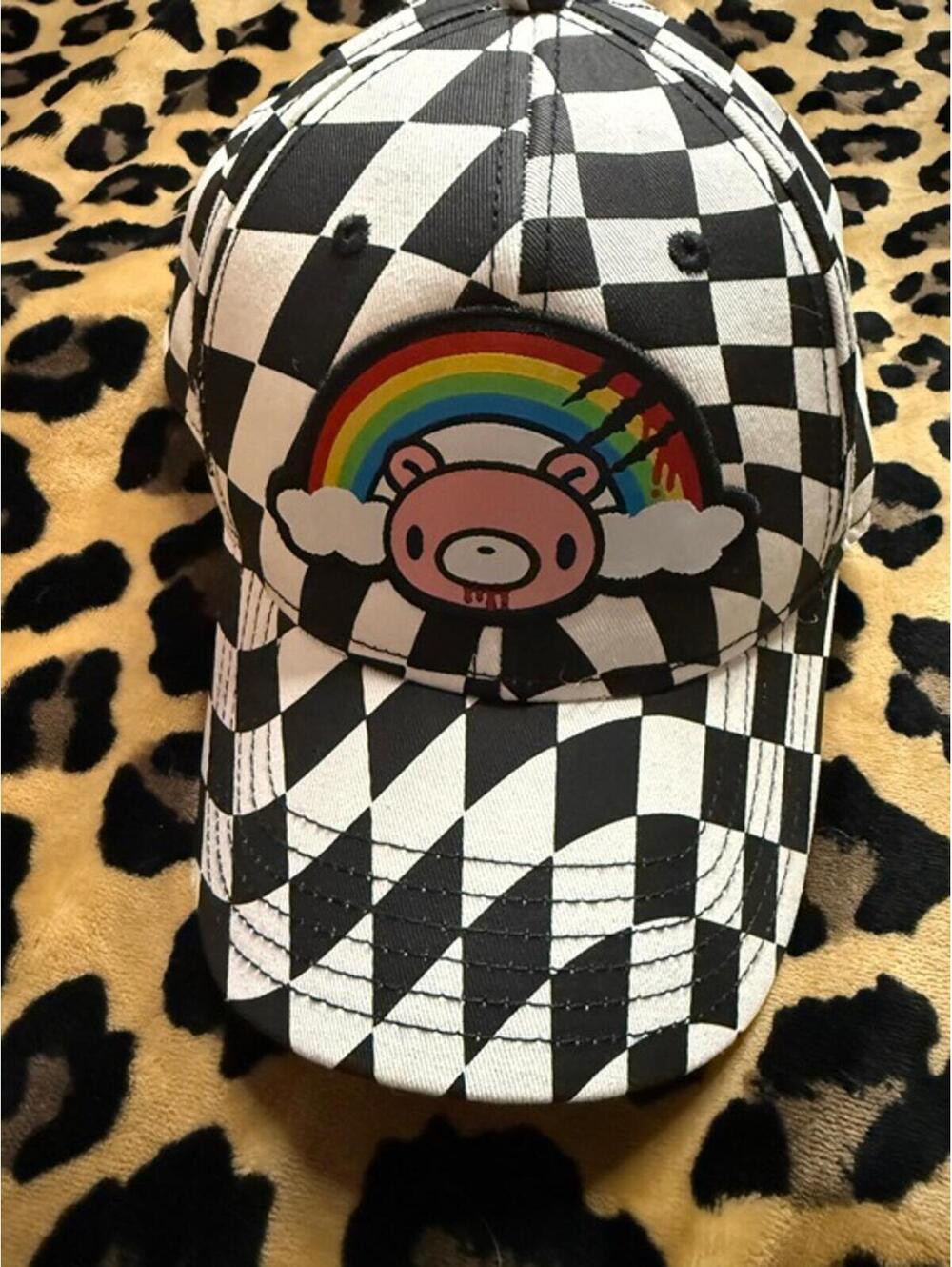 Rainbow Gloomy bear snapback hat cap adjustable checkered print Hot Topic